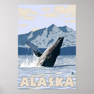 AlaskaHumpback Whale Vintage Travel Poster ポスター