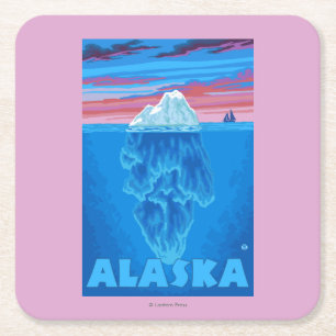 AlaskaIcebergのヴィンテージ旅行ポスター スクエアペーパーコースター