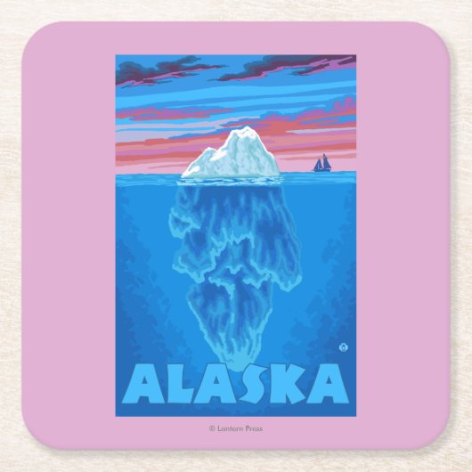 AlaskaIcebergのヴィンテージ旅行ポスター スクエアペーパーコースター (正面)