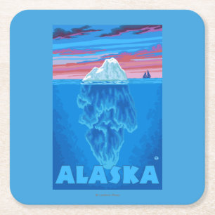 AlaskaIcebergのヴィンテージ旅行ポスター スクエアペーパーコースター