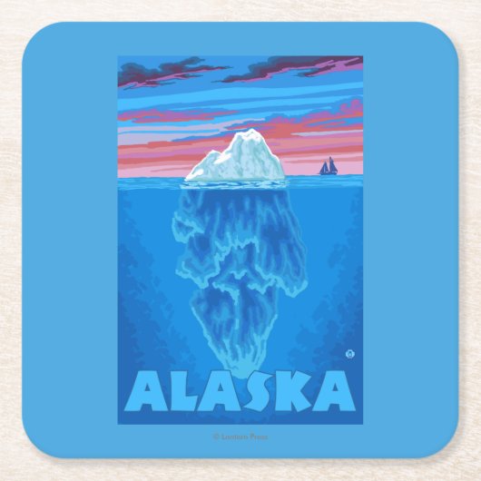 AlaskaIcebergのヴィンテージ旅行ポスター スクエアペーパーコースター (正面)