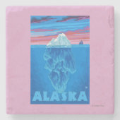 AlaskaIcebergのヴィンテージ旅行ポスター ストーンコースター (正面)