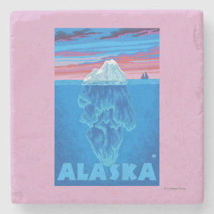 AlaskaIcebergのヴィンテージ旅行ポスター ストーンコースター