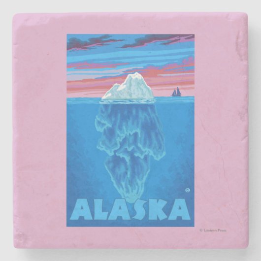 AlaskaIcebergのヴィンテージ旅行ポスター ストーンコースター (正面)