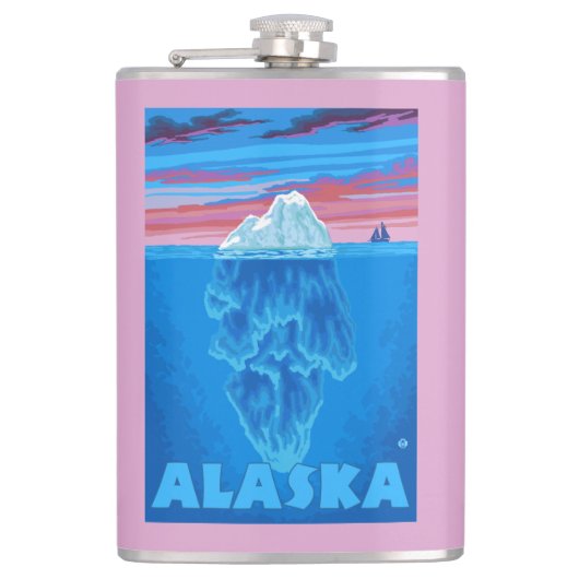 AlaskaIcebergのヴィンテージ旅行ポスター フラスク (正面)