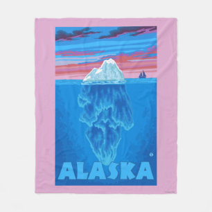 AlaskaIcebergのヴィンテージ旅行ポスター フリースブランケット