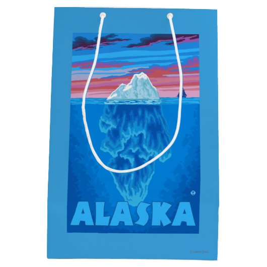 AlaskaIcebergのヴィンテージ旅行ポスター ミディアムペーパーバッグ (裏面)