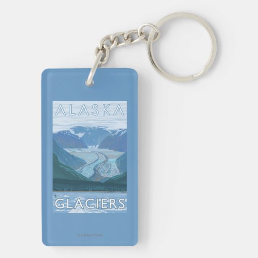 AlaskaLargeの氷河場面ヴィンテージ旅行 キーホルダー (裏面)