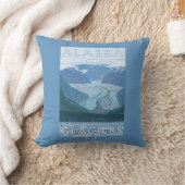 AlaskaLargeの氷河場面ヴィンテージ旅行 クッション (ブランケット)