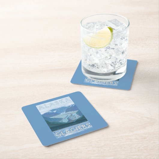 AlaskaLargeの氷河場面ヴィンテージ旅行 スクエアペーパーコースター (インサイチュ)