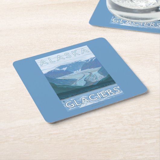 AlaskaLargeの氷河場面ヴィンテージ旅行 スクエアペーパーコースター (アングル)