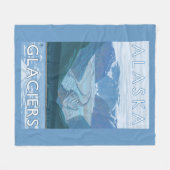 AlaskaLargeの氷河場面ヴィンテージ旅行 フリースブランケット (正面(横))