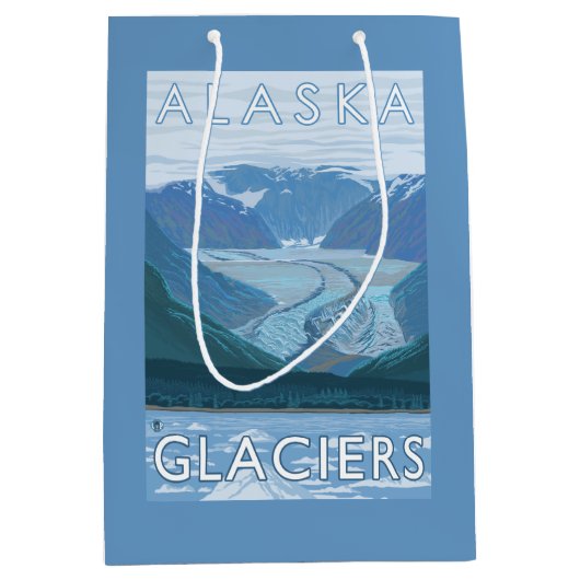 AlaskaLargeの氷河場面ヴィンテージ旅行 ミディアムペーパーバッグ (正面)