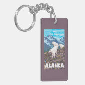 AlaskaMountainのヤギのヴィンテージ旅行ポスター キーホルダー (正面左)
