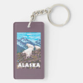AlaskaMountainのヤギのヴィンテージ旅行ポスター キーホルダー (裏面)