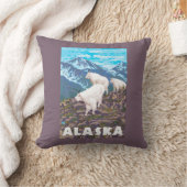 AlaskaMountainのヤギのヴィンテージ旅行ポスター クッション (ブランケット)