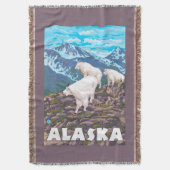 AlaskaMountainのヤギのヴィンテージ旅行ポスター スローブランケット (正面縦)