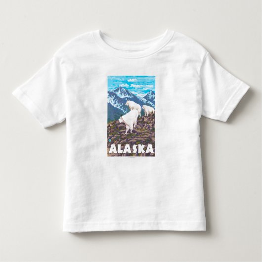 AlaskaMountainのヤギのヴィンテージ旅行ポスター トドラーTシャツ (正面)