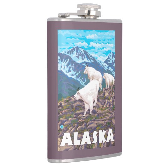 AlaskaMountainのヤギのヴィンテージ旅行ポスター フラスク (右)