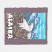 AlaskaMountainのヤギのヴィンテージ旅行ポスター フリースブランケット (正面(横))