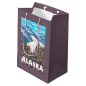 AlaskaMountainのヤギのヴィンテージ旅行ポスター ミディアムペーパーバッグ (裏面アングル)