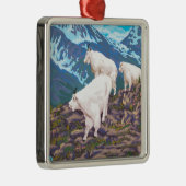 AlaskaMountainのヤギのヴィンテージ旅行ポスター メタルオーナメント (右)