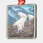 AlaskaMountainのヤギのヴィンテージ旅行ポスター メタルオーナメント (左)