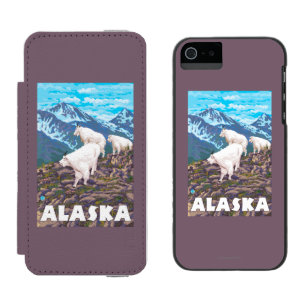 AlaskaMountainのヤギのヴィンテージ旅行ポスター iPhone SE/5/5sウォレットケース