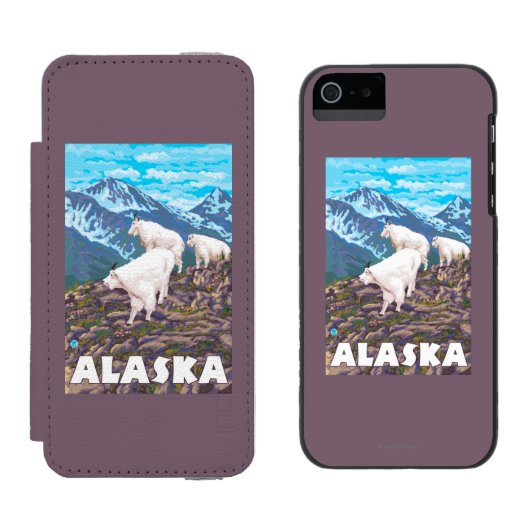 AlaskaMountainのヤギのヴィンテージ旅行ポスター Incipio iPhoneウォレットケース (並び)