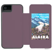 AlaskaMountainのヤギのヴィンテージ旅行ポスター Incipio iPhoneウォレットケース (フォリオオープン)