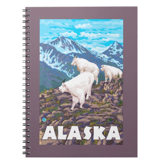 AlaskaMountain Goatsヴィンテージ旅行ポスター ノートブック (正面)