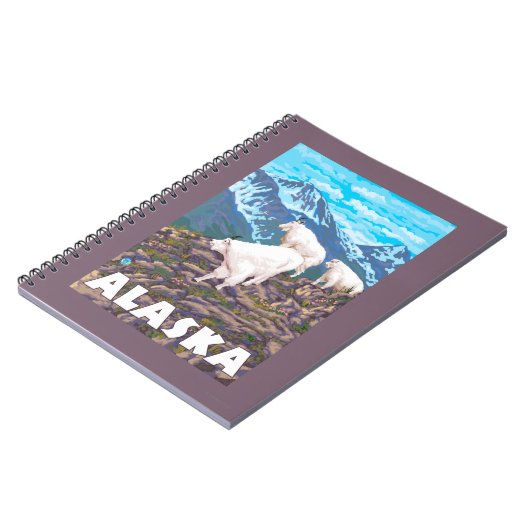 AlaskaMountain Goatsヴィンテージ旅行ポスター ノートブック (左側)