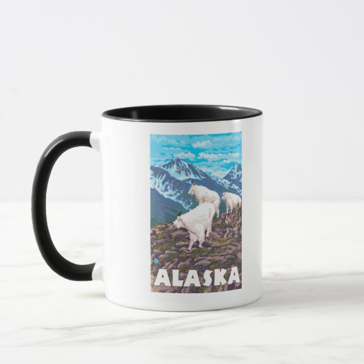 AlaskaMountain Goatsヴィンテージ旅行ポスター マグカップ (左)