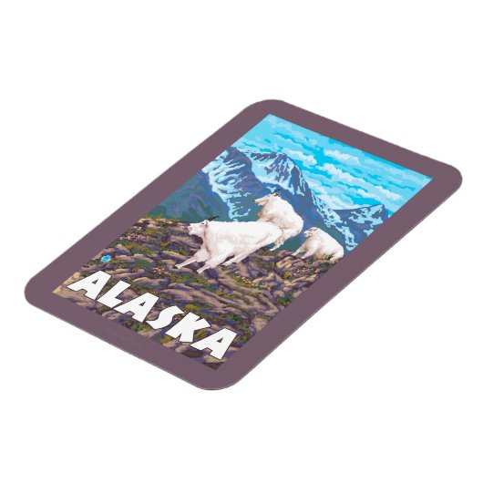AlaskaMountain Goatsヴィンテージ旅行ポスター マグネット (左側)