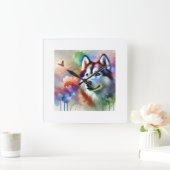 Alaskan Husky 300924AREF103 - Watercolor スクエア壁時計 (ホーム)