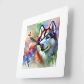 Alaskan Husky 300924AREF103 - Watercolor スクエア壁時計 (傾斜)