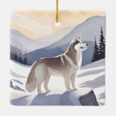 Alaskan Husky | Dog Mountain Watercolor セラミックオーナメント (裏面)