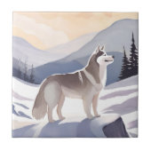 Alaskan Husky | Dog Mountain Watercolor タイル (正面)