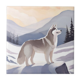 Alaskan Husky | Dog Mountain Watercolor タイル