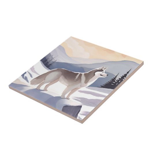 Alaskan Husky | Dog Mountain Watercolor タイル (側面)