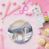 Alaskan Husky | Dog Mountain Watercolor ペーパープレート (パーティー)