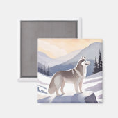 Alaskan Husky | Dog Mountain Watercolor マグネット (正面/裏面)