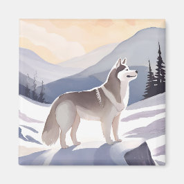 Alaskan Husky | Dog Mountain Watercolor マグネット