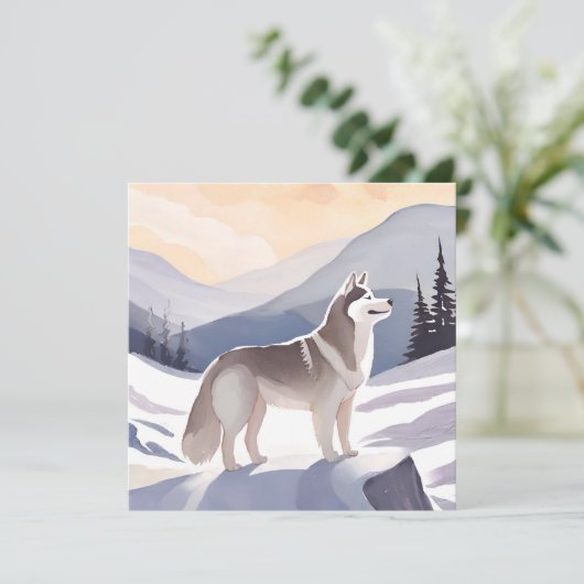 Alaskan Husky | Dog Mountain Watercolor Card (スタンド正面)