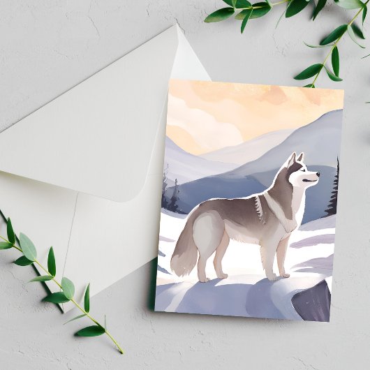 Alaskan Husky | Dog Mountain Watercolor Card