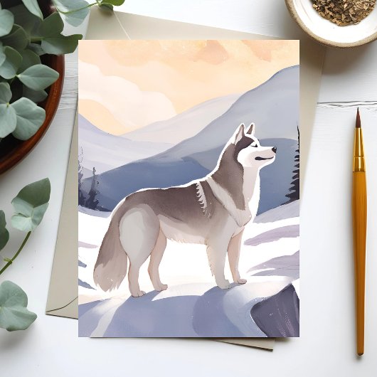 Alaskan Husky | Dog Mountain Watercolor Card
