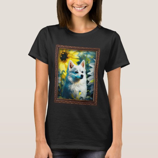Alaskan Klee Kai Painting Sunflower Flower Mom Wom Tシャツ (正面)