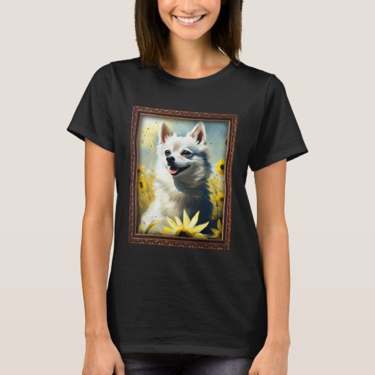 Alaskan Klee Kai Painting Sunflower Flower Mom Wom Tシャツ (正面)