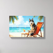 Alaskan Malamute Beach Scene キャンバスプリント (正面)