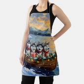 Alaskan Malamute Christmas Boat Holiday エプロン (インサイチュ)